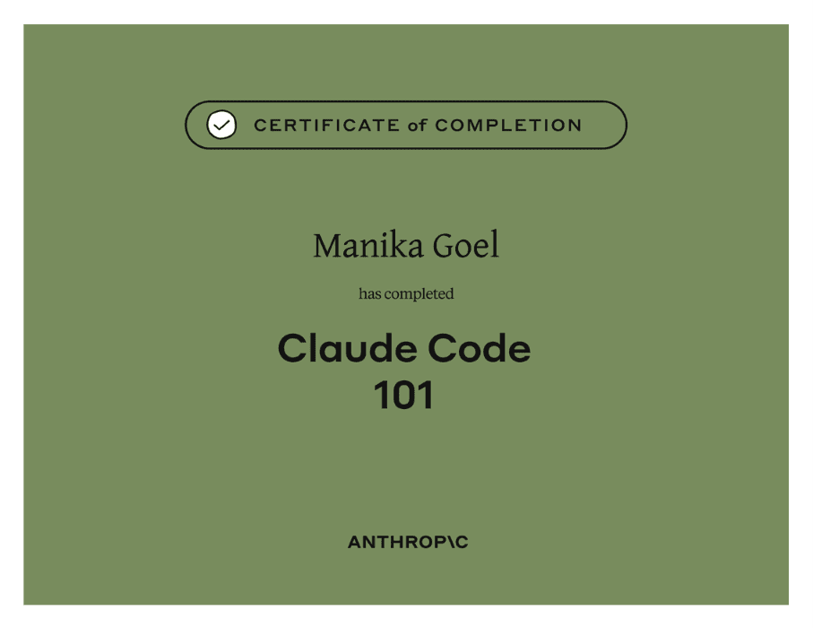 Claude Code 101 certificate