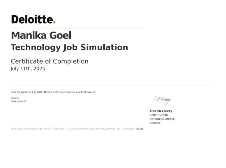 Deloitte Australia — Technology Job Simulation certificate