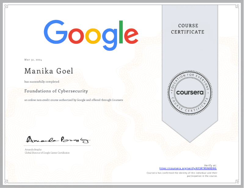Foundations of Cybersecurity certificate
