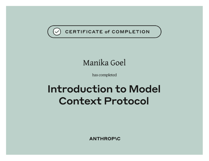 Introduction to Model Context Protocol certificate