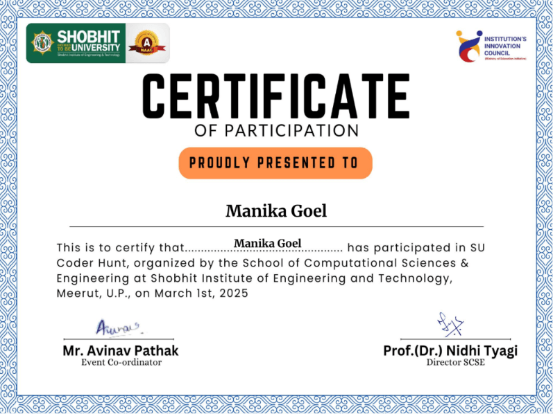 SU Coder Hunt II certificate
